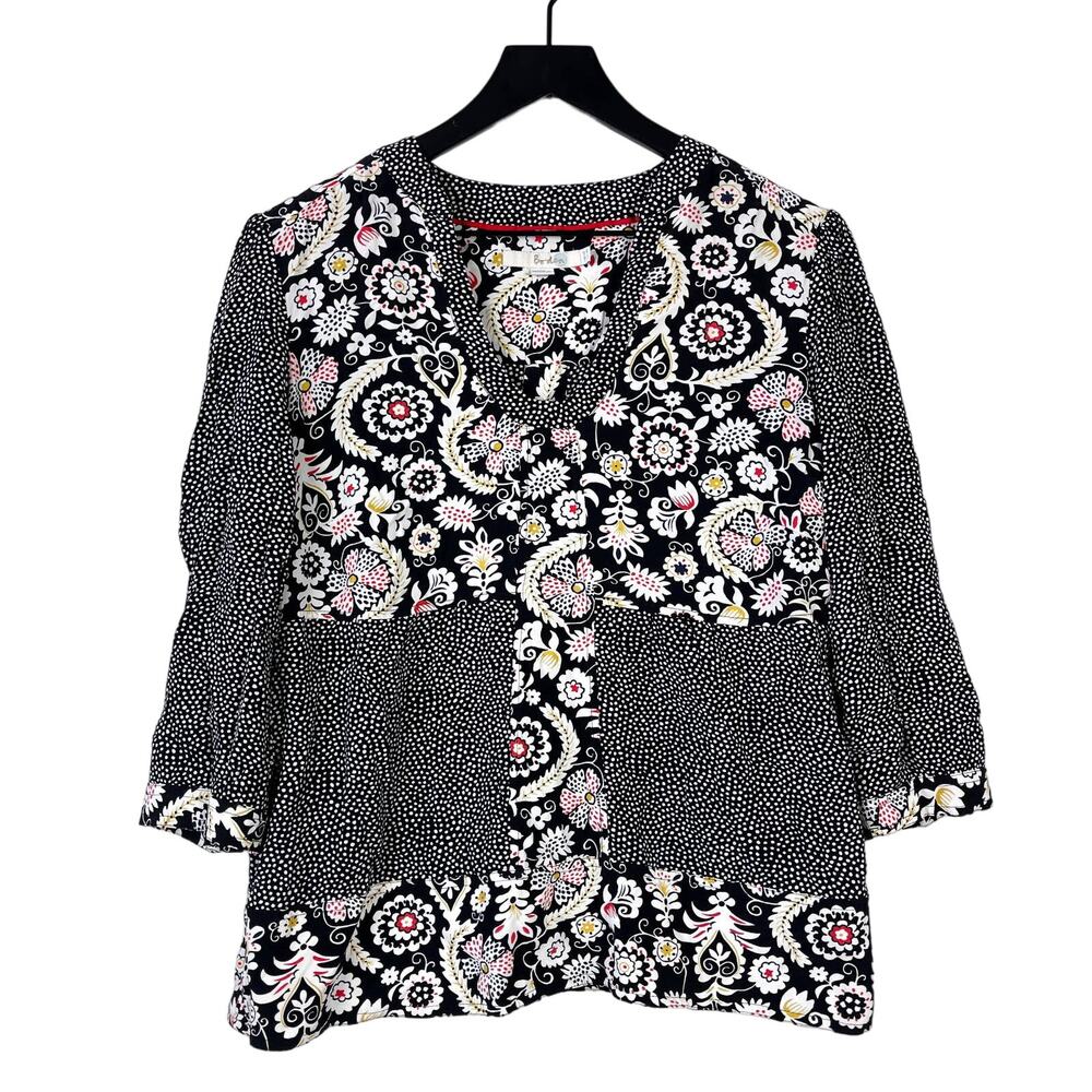 Boden Size 10 Viscose Mollie Paisley Spotted Mix Print Blouse Top Black